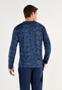 Back view of a men model wearing HO blue print cotton Long Sleepwear