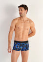 Front view of a men model wearing HO blue print  Trunk