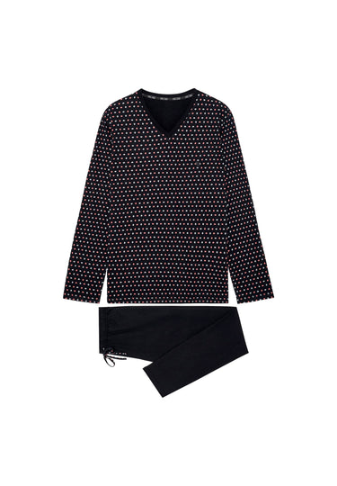 Front cutout view of HO black print cotton Long Sleepwear