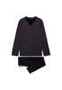 Front cutout view of HO black print cotton Long Sleepwear