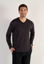 Front view of a men model wearing HO black print cotton Long Sleepwear