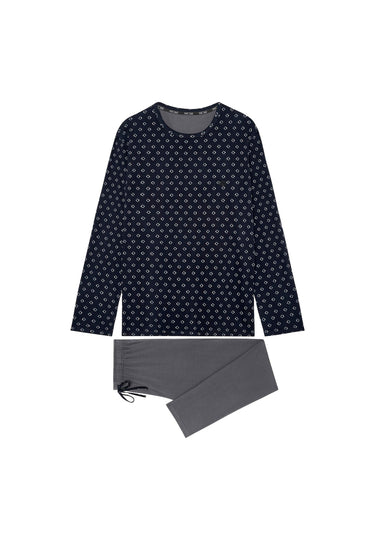 Front cutout view of HO black print cotton Long Sleepwear