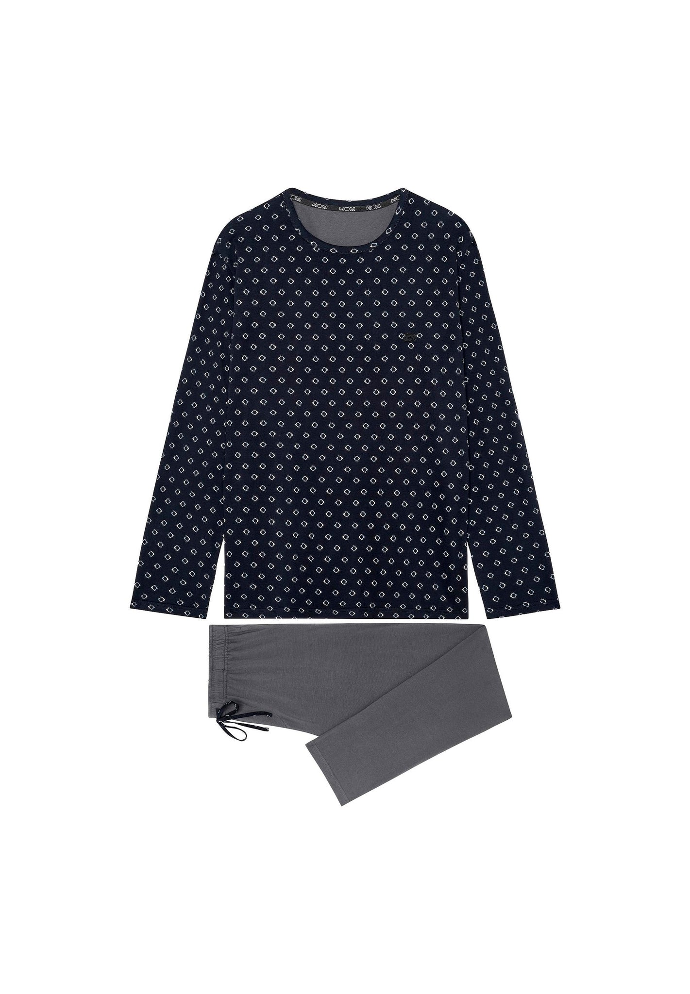 Front cutout view of HO black print cotton Long Sleepwear