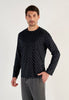 Front view of a men model wearing HO black print cotton Long Sleepwear