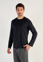 Front view of a men model wearing HO black print cotton Long Sleepwear