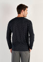 Back view of a men model wearing HO black print cotton Long Sleepwear