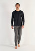 Full-body view of a men model wearing HO black print cotton Long Sleepwear