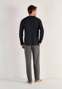 General view of a men model wearing HO black print cotton Long Sleepwear
