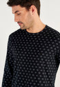 Close-up view of a men model wearing HO black print cotton Long Sleepwear