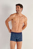 Front view of a men model wearing HO blue print  Boxer Briefs HO1