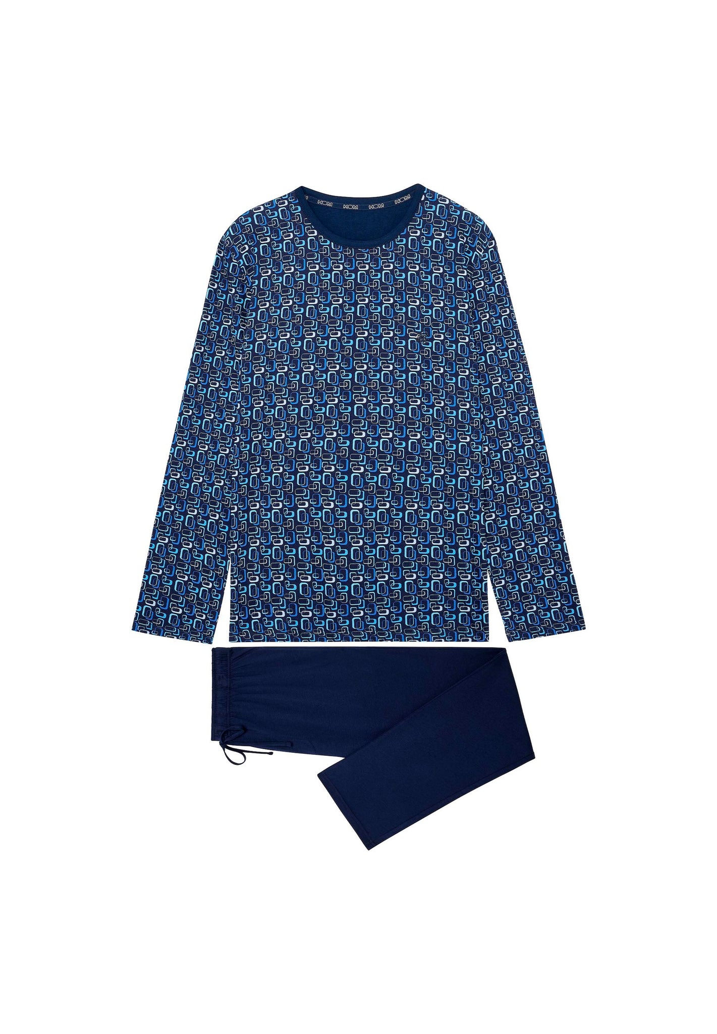 Front cutout view of HO blue print cotton Long Sleepwear