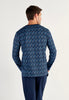Back view of a men model wearing HO blue print cotton Long Sleepwear
