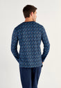 Back view of a men model wearing HO blue print cotton Long Sleepwear