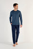 Full-body view of a men model wearing HO blue print cotton Long Sleepwear