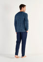 General view of a men model wearing HO blue print cotton Long Sleepwear
