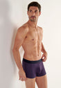 Front view of a men model wearing HO navy print modal/viscose/tencel Boxer Briefs HO1