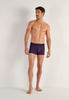 Full-body view of a men model wearing HO navy print modal/viscose/tencel Boxer Briefs HO1