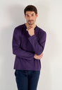 Front view of a men model wearing HO navy print cotton Long Sleepwear