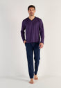 Full-body view of a men model wearing HO navy print cotton Long Sleepwear