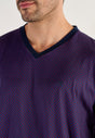Close-up view of a men model wearing HO navy print cotton Long Sleepwear