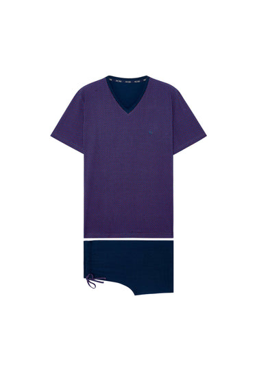 Front cutout view of HO navy print cotton Short Sleepwear