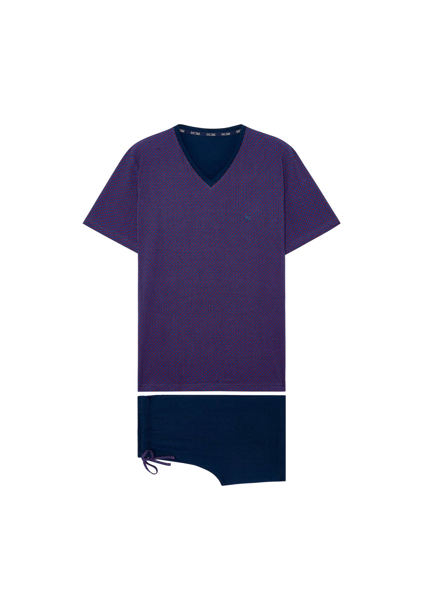 Front cutout view of HO navy print cotton Short Sleepwear