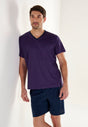 Front view of a men model wearing HO navy print cotton Short Sleepwear