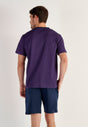 Back view of a men model wearing HO navy print cotton Short Sleepwear