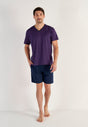 Full-body view of a men model wearing HO navy print cotton Short Sleepwear