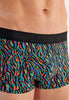 Close-up view of a men model wearing HO multico print  Trunk