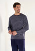 Front view of a men model wearing HO black/white stripes cotton Long Sleepwear