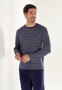 Front view of a men model wearing HO black/white stripes cotton Long Sleepwear