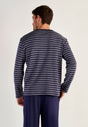 Back view of a men model wearing HO black/white stripes cotton Long Sleepwear