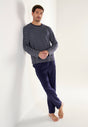 Full-body view of a men model wearing HO black/white stripes cotton Long Sleepwear