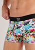 Close-up view of a men model wearing HO multico print  Boxer Briefs