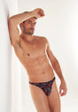 Front view of a men model wearing HO black/red  G-String