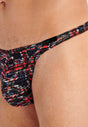 Close-up view of a men model wearing HO black/red  G-String