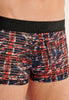 Close-up view of a men model wearing HO black/red  Trunk