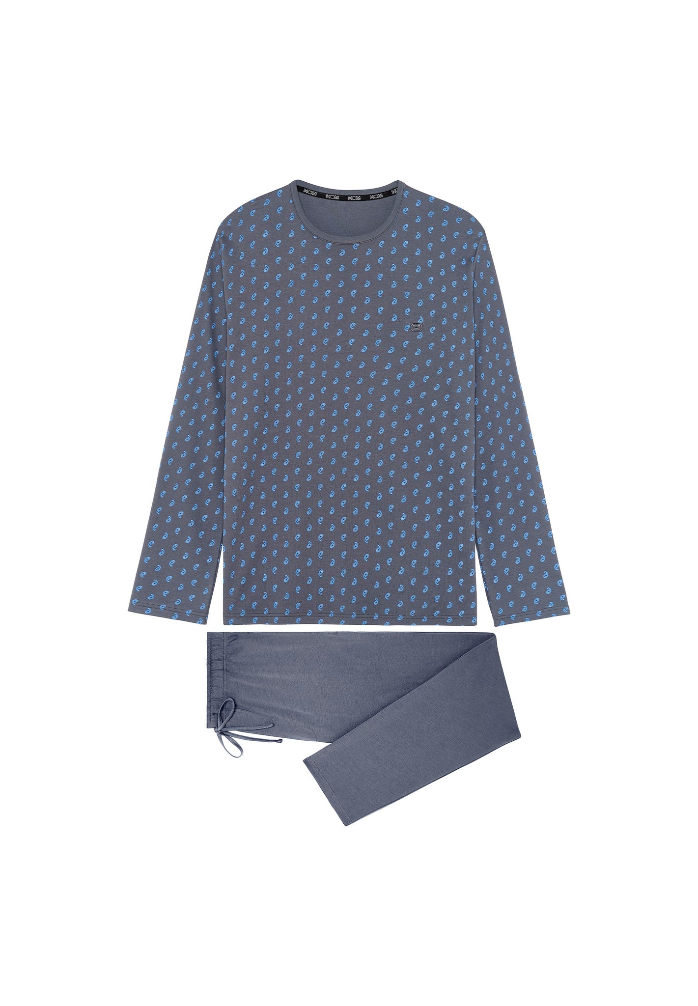 Front cutout view of HO grey print cotton Long Sleepwear