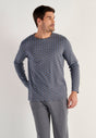 Front view of a men model wearing HO grey print cotton Long Sleepwear