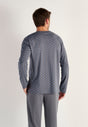 Back view of a men model wearing HO grey print cotton Long Sleepwear