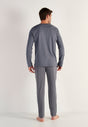 General view of a men model wearing HO grey print cotton Long Sleepwear