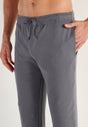 Close-up view of a men model wearing HO grey print cotton Long Sleepwear