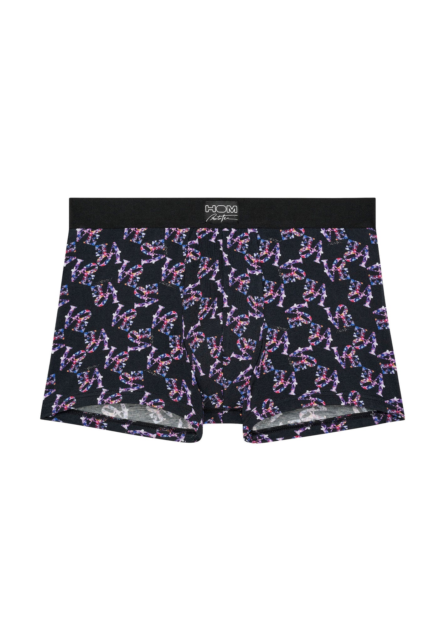 Front cutout view of HO black print modal/viscose/tencel Boxer Briefs