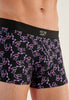 Close-up view of a men model wearing HO black print modal/viscose/tencel Boxer Briefs