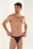 Front view of a men model wearing HO navy  G-String
