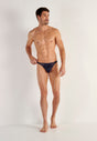 Full-body view of a men model wearing HO navy  G-String