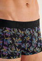 Close-up view of a men model wearing HO multi-colour  Trunk