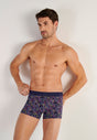 Front view of a men model wearing HO navy print  Boxer Briefs