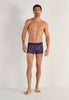 Full-body view of a men model wearing HO navy print  Boxer Briefs